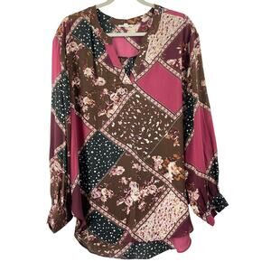Maurices Patchwork Print Floral Women's V-neck Blouse Size XXL